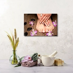 «Розовый маникюр и педикюр с цветами орхидеи» в интерьере салона красоты