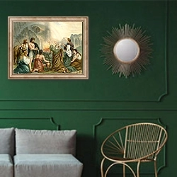 «Noah's Thank Offering» в интерьере классической гостиной с зеленой стеной над диваном