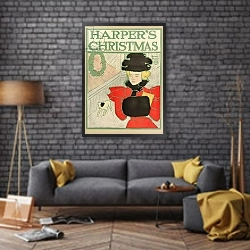 «Poster advertising Harper's New Monthly Magazine, Christmas 1894» в интерьере в стиле лофт над диваном