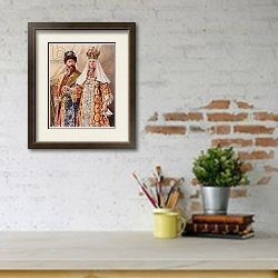 «Emperor and Empress in Ancient Dress» в интерьере кабинета с кирпичными стенами над письменным столом