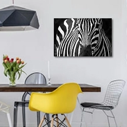 «Зебра на черном фоне» в интерьере столовой в скандинавском стиле с яркими деталями