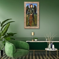 «Архангел Михаил 4» в интерьере гостиной в зеленых тонах