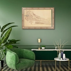 «`Golden Lion' from the Starboard Quarter» в интерьере гостиной в зеленых тонах