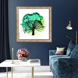 «Дерево с кроной-кляксой» в интерьере в классическом стиле в синих тонах