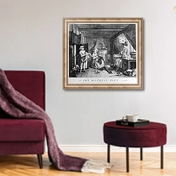 «The Distressed Poet, 1740» в интерьере гостиной в бордовых тонах