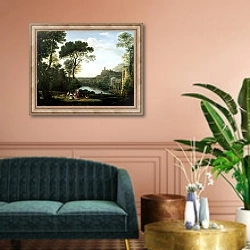 «Landscape with the Nymph Egeria» в интерьере классической гостиной над диваном