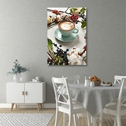 «Чашка кофе с осенними ягодами и цветами» в интерьере современной столовой