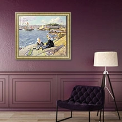 «Breton Girls by the Harbour, Concarneau» в интерьере в классическом стиле в фиолетовых тонах