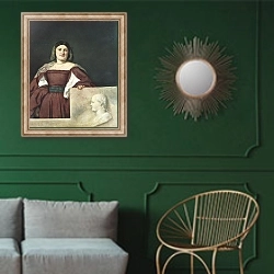 «Portrait of a Lady, c.1510-12» в интерьере классической гостиной с зеленой стеной над диваном