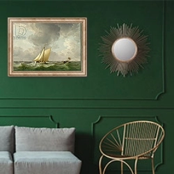 «A Cutter in a Strong Breeze» в интерьере классической гостиной с зеленой стеной над диваном