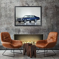 «Pontiac Ventura Custom GTO Coupe '1974» в интерьере в стиле лофт с бетонной стеной над камином