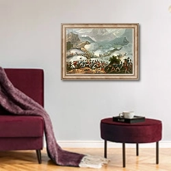 «Battle of the Pyrenees, 28th July, 1813» в интерьере гостиной в бордовых тонах