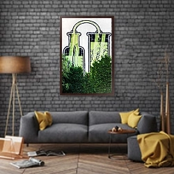 «Стритарт с зеленью» в интерьере в стиле лофт над диваном