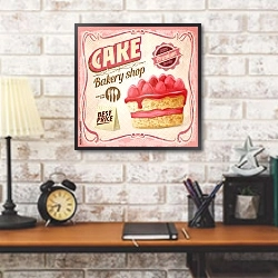 «Торт, ретро-плакат» в интерьере кабинета в стиле лофт над столом