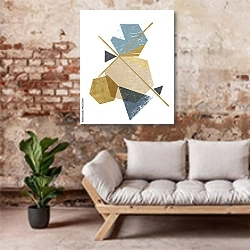 «Абстрактная композиция декоративных геометрических форм с гранж-текстурой 4» в интерьере гостиной в стиле лофт над диваном