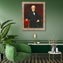 «Louis-Charles de Saulces de Freycinet 1880» в интерьере гостиной в зеленых тонах