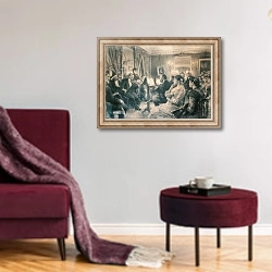 «The Quartet or The Musical Evening at the House of Amaury Duval, 1881» в интерьере гостиной в бордовых тонах