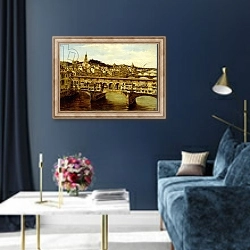 «A View of the Ponte Vecchio, Florence,» в интерьере в классическом стиле в синих тонах