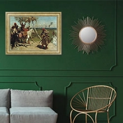 «На сторожевой московской границе» в интерьере классической гостиной с зеленой стеной над диваном