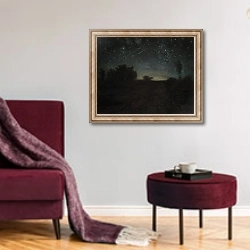 «Starry Night, c.1850-65» в интерьере гостиной в бордовых тонах