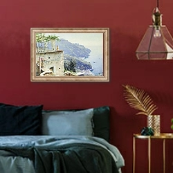 «The Ravello Coastline, 1926» в интерьере спальни с акцентной стеной