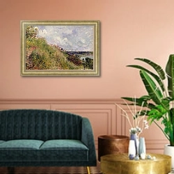 «The Seine, view of the slopes of By, 1881» в интерьере классической гостиной над диваном