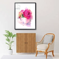 «Rose in Teacup, 2017,» в интерьере гостиной с розовым диваном
