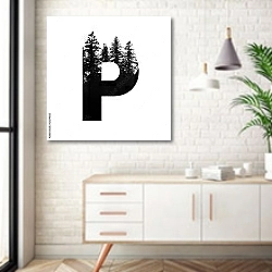 «Буква P с лесом» в интерьере комнаты в скандинавском стиле над тумбой