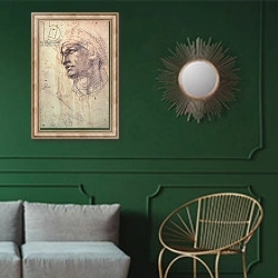 «Study of a Head 2» в интерьере классической гостиной с зеленой стеной над диваном