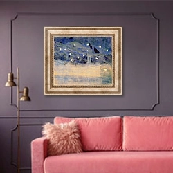 «Искры (III)» в интерьере гостиной с розовым диваном