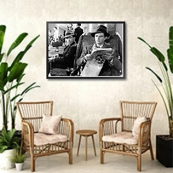 «Bogart, Humphrey (Maltese Falcon, The) 4» в интерьере комнаты в стиле ретро с плетеными креслами