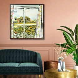 «Through the Cottage Window Suffolk, 2010,» в интерьере классической гостиной над диваном