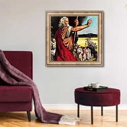 «Moses in the Wilderness» в интерьере гостиной в бордовых тонах
