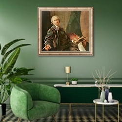 «Self Portrait 10» в интерьере гостиной в зеленых тонах