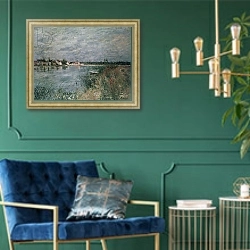 «The River Banks at Saint-Mammes» в интерьере в классическом стиле с зеленой стеной