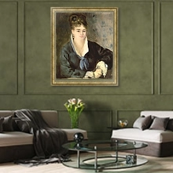 «Lady in Black, c.1876» в интерьере гостиной в оливковых тонах