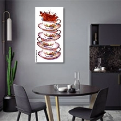 «Чашки чая и блюдца в стопке» в интерьере современной кухни в серых цветах