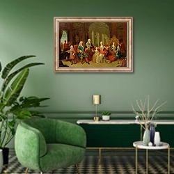 «The Family of Philip V of Bourbon, c.1722» в интерьере гостиной в зеленых тонах