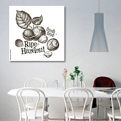 «Иллюстрация с фундуком» в интерьере светлой кухни над обеденным столом