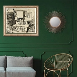«Ecce Homo, 1655» в интерьере классической гостиной с зеленой стеной над диваном