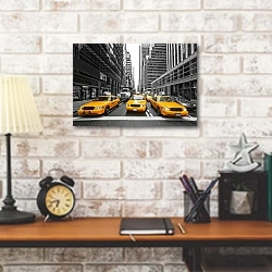 «Такси на улицах Нью-Йорка, США» в интерьере кабинета в стиле лофт над столом