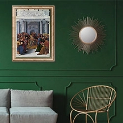 «Христос, беседующий с докторами» в интерьере классической гостиной с зеленой стеной над диваном