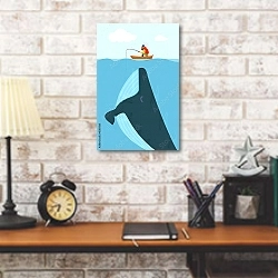 «Рыбак и кит» в интерьере кабинета в стиле лофт над столом