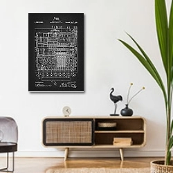 «Патент на вычислительную машину, 1920г» в интерьере комнаты в стиле ретро над тумбой