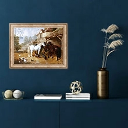 «Horses in a Farmyard» в интерьере в классическом стиле в синих тонах