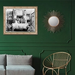 «Christ Presented to the People, 1655 2» в интерьере классической гостиной с зеленой стеной над диваном