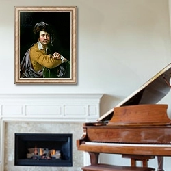 «Self Portrait at the age of about Forty, c.1772-3» в интерьере классической гостиной над камином
