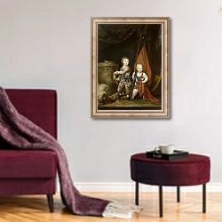 «Portrait of Grand Dukes Alexander Pavlovich and Constantine Pavlovich, as children, 1781» в интерьере гостиной в бордовых тонах