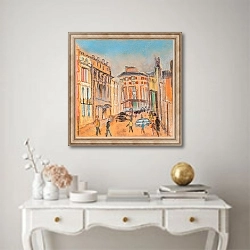 «Московская улица в оранжевых тонах» в интерьере в классическом стиле над столом