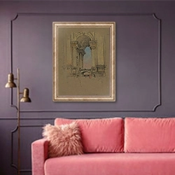 «Entrance to Vatican» в интерьере гостиной с розовым диваном